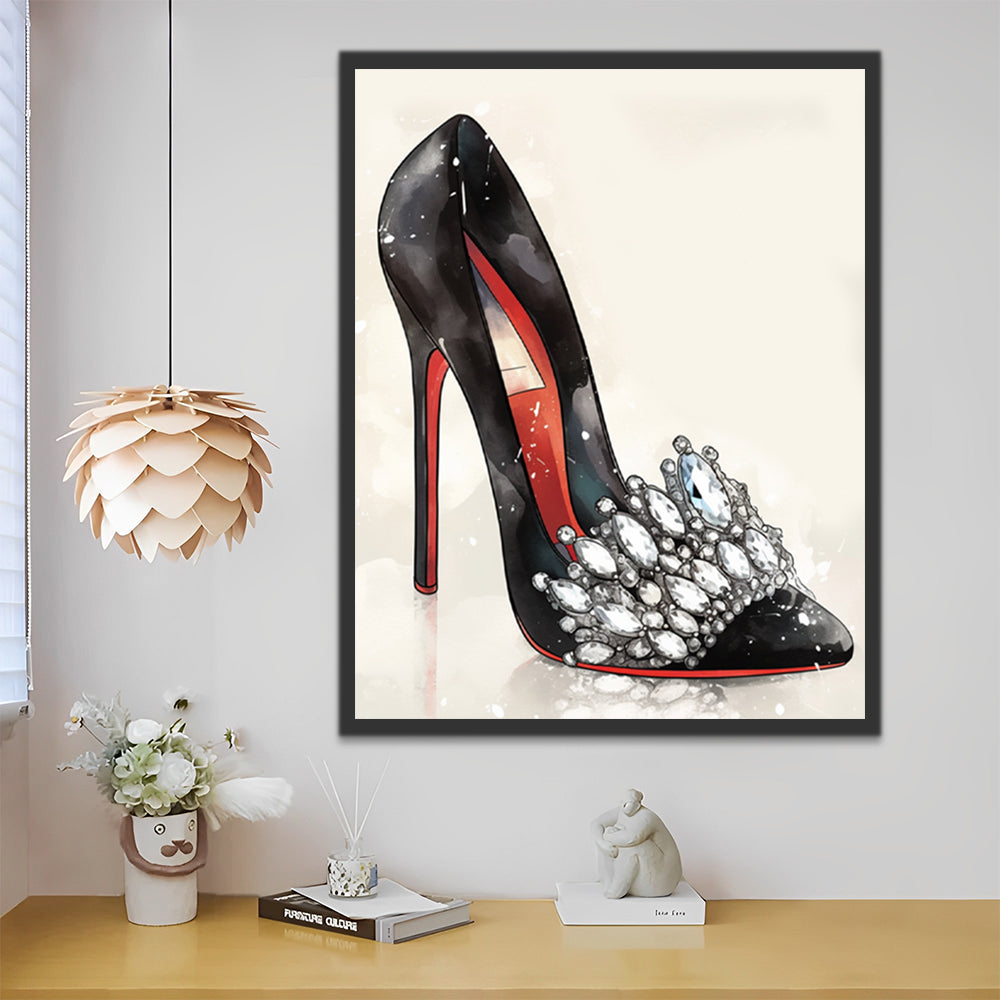 Classic Red and Black Diamond High Heels Paint by Numbers