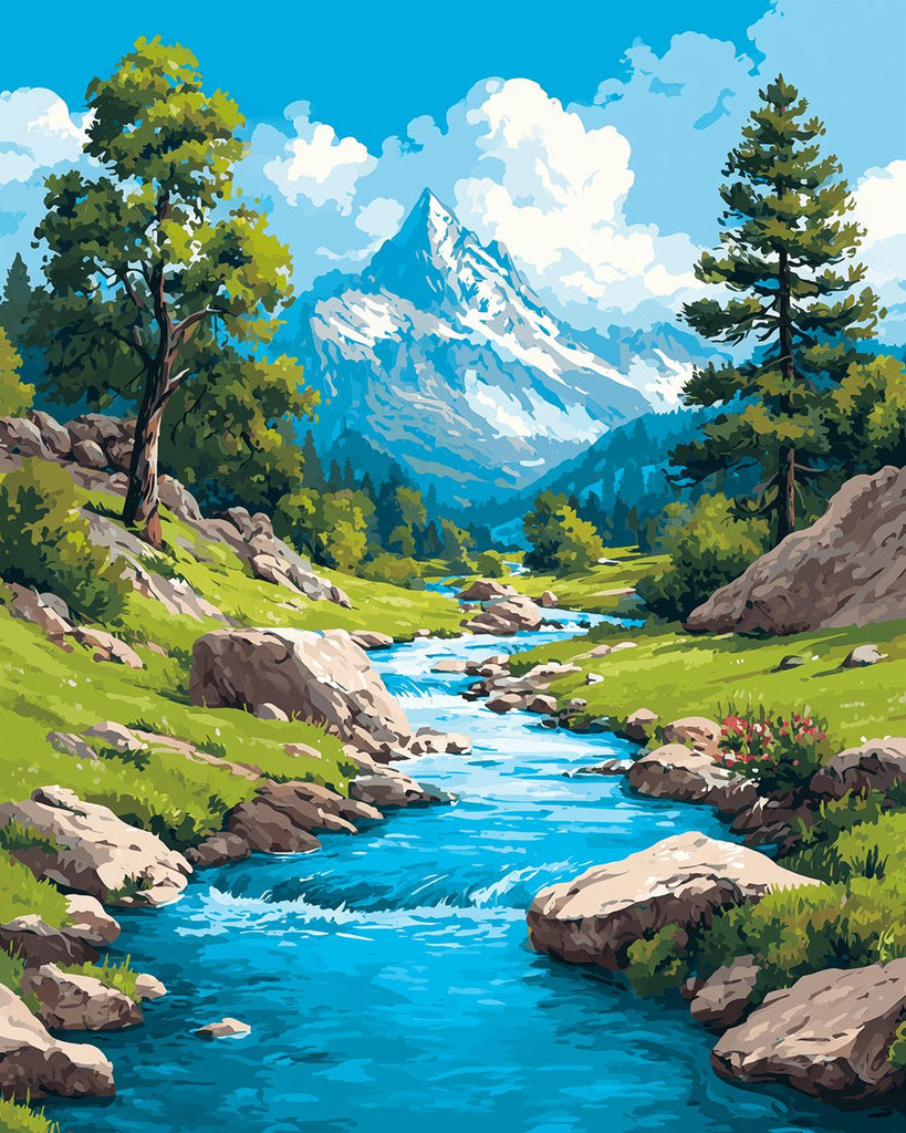 Clear Stream at the foot of the Mountain Paint by Numbers