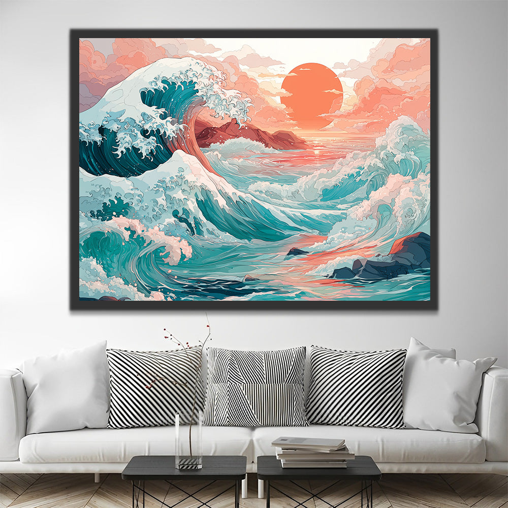 Clouds and Waves at Sunrise Paint by Numbers