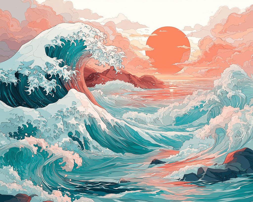 Clouds and Waves at Sunrise Paint by Numbers