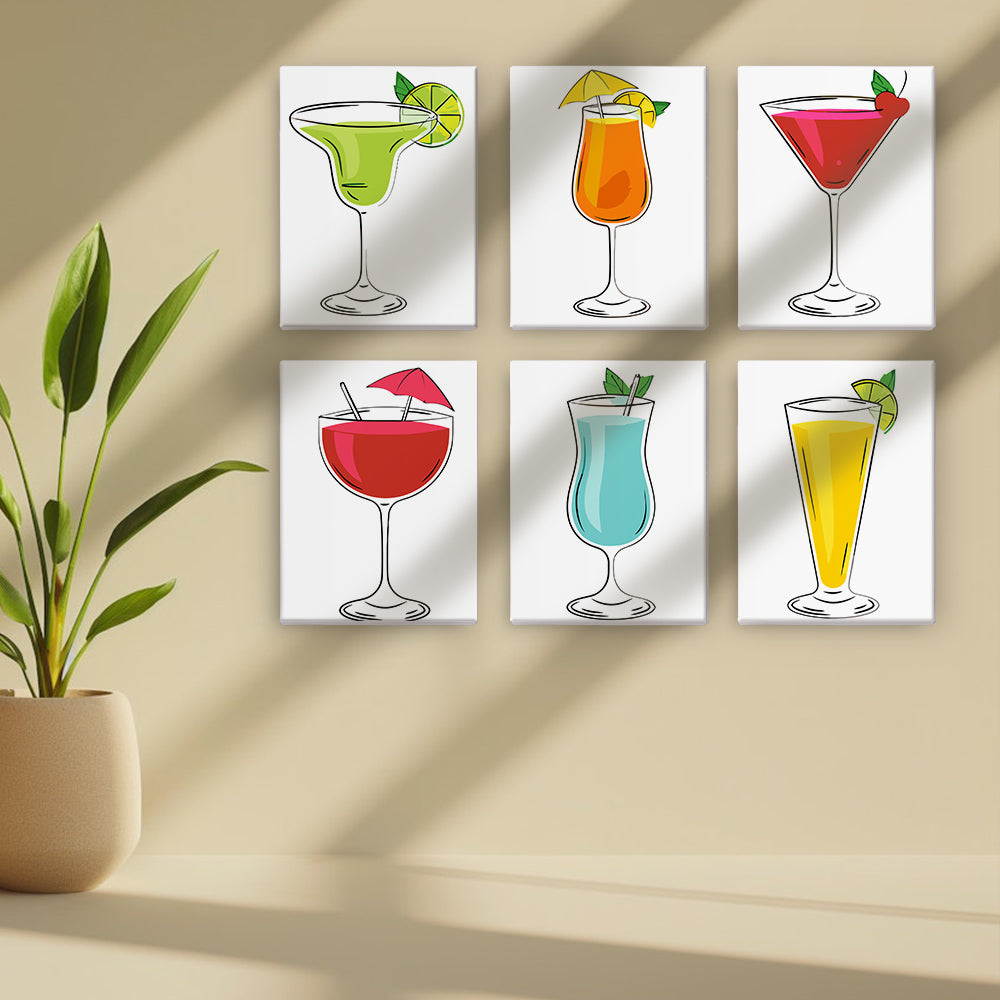 Cocktails of Different Flavors 6 Pieces Mini Paint by Numbers