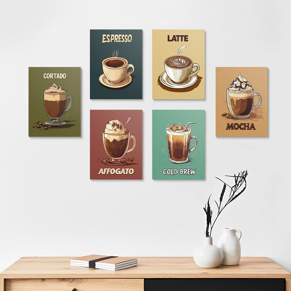 Coffee of Various Flavors 6 Pieces Mini Paint by Numbers