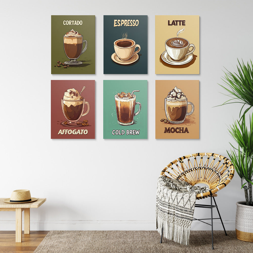 Coffee of Various Flavors 6 Pieces Mini Paint by Numbers