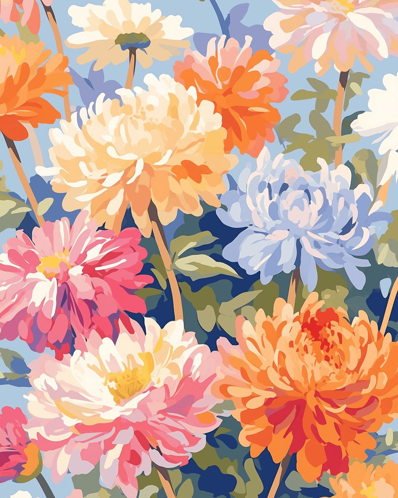 Colorful and Full Blooming Chrysanthemums Paint by Numbers