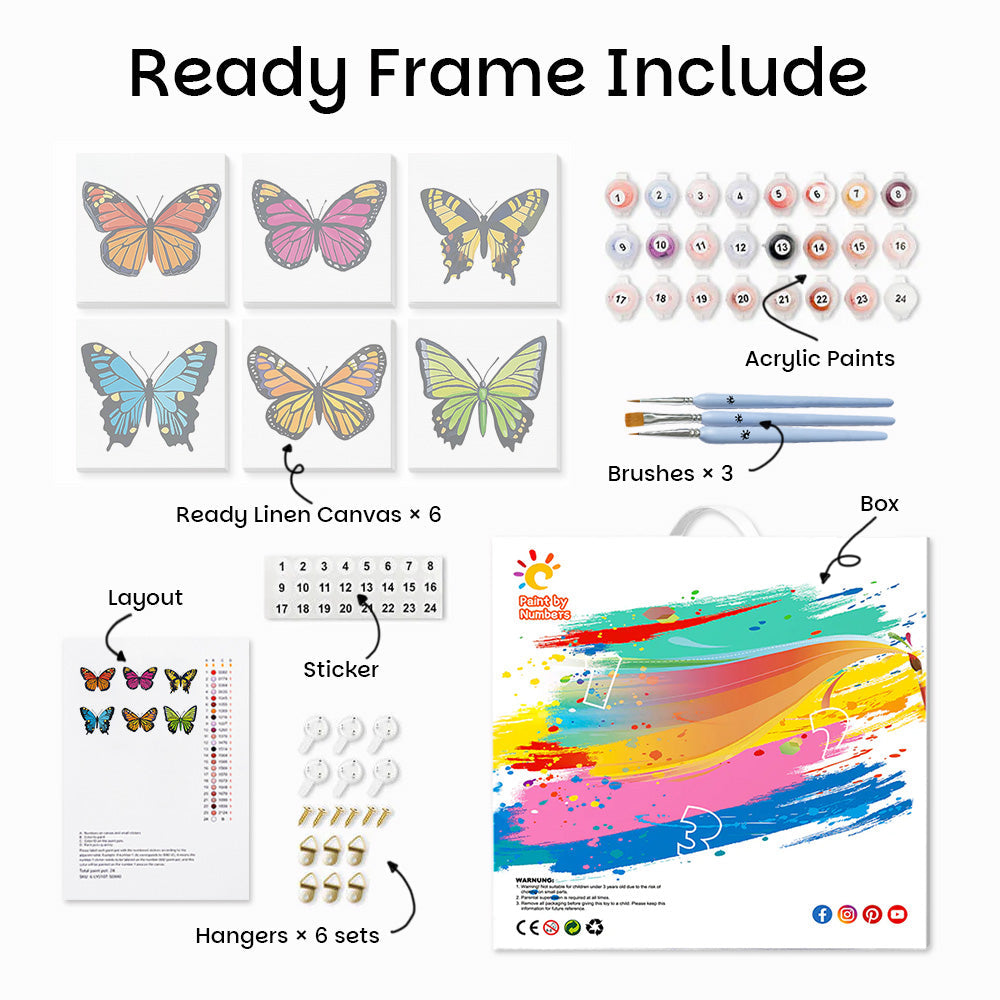 Colorful Butterflies 6 Pieces Mini Paint by Numbers