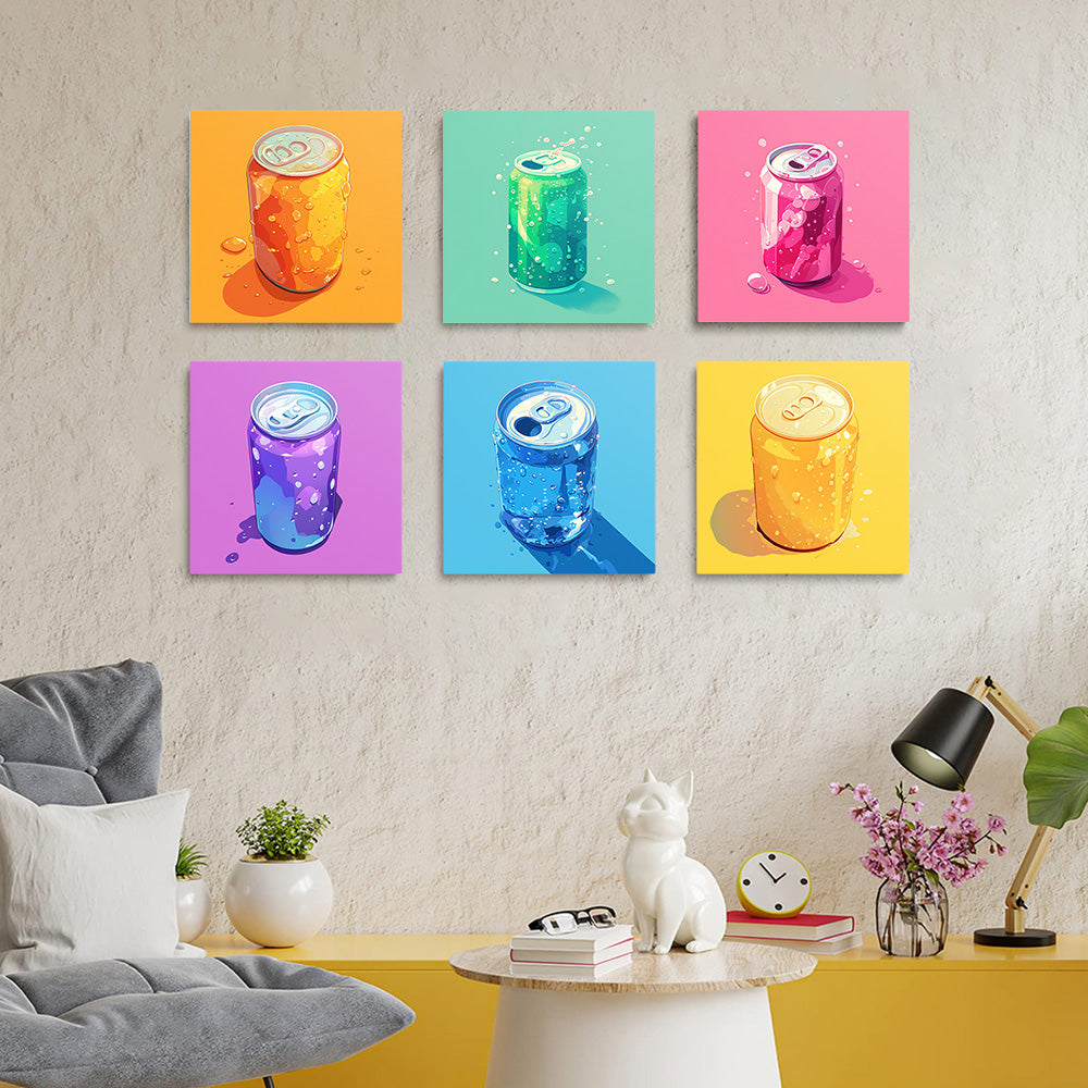 Colorful Canned Sparkling Drinks 6 Pieces Mini Paint by Numbers