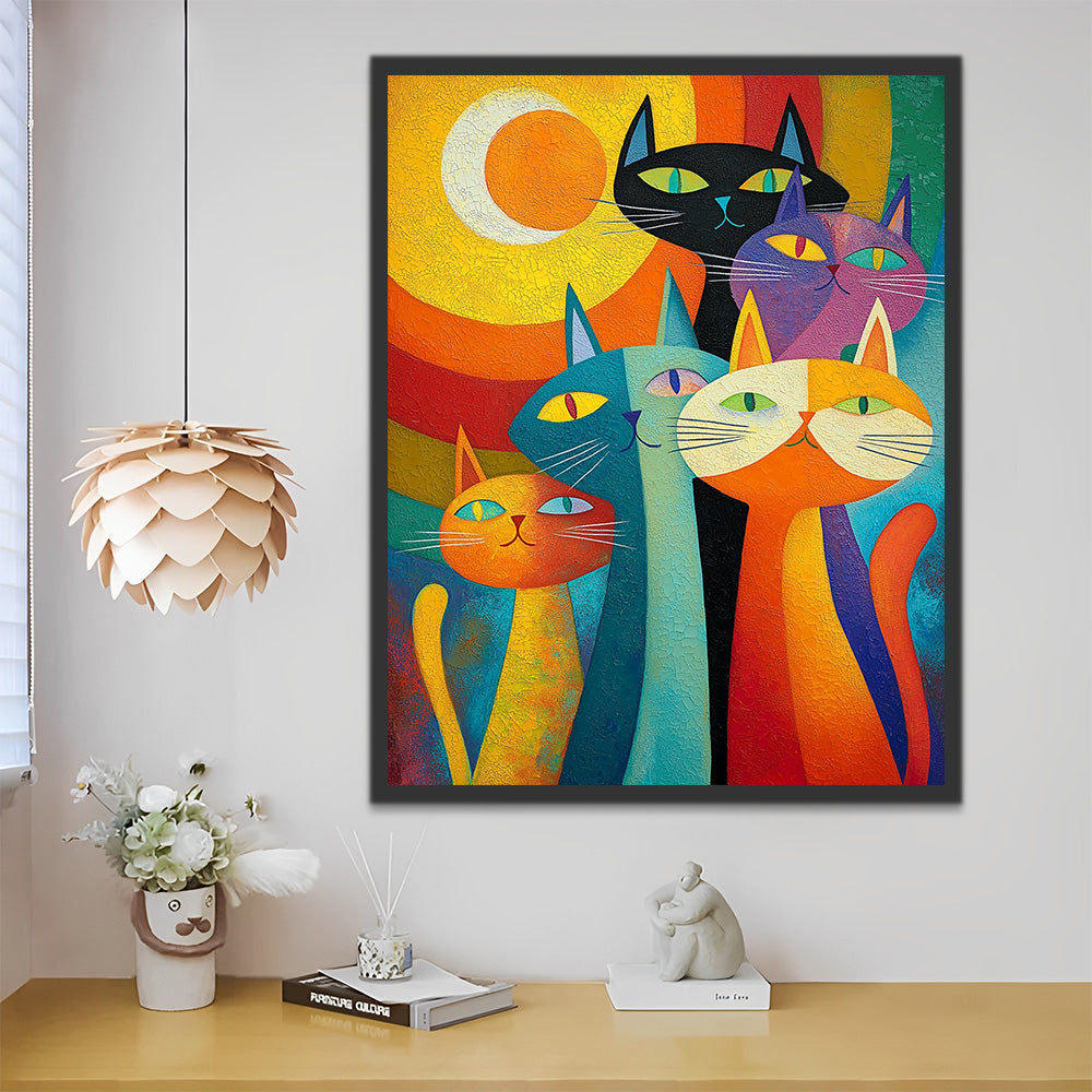 Colorful Cartoon Cats Paint by Numbers