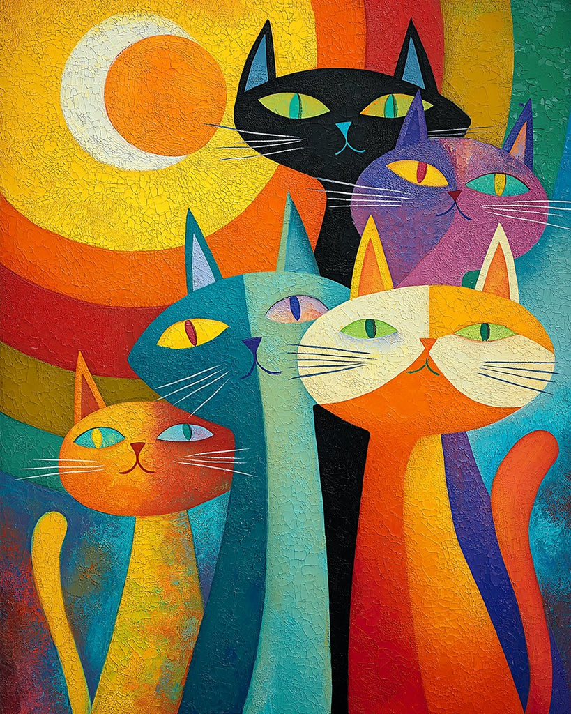 Colorful Cartoon Cats Paint by Numbers
