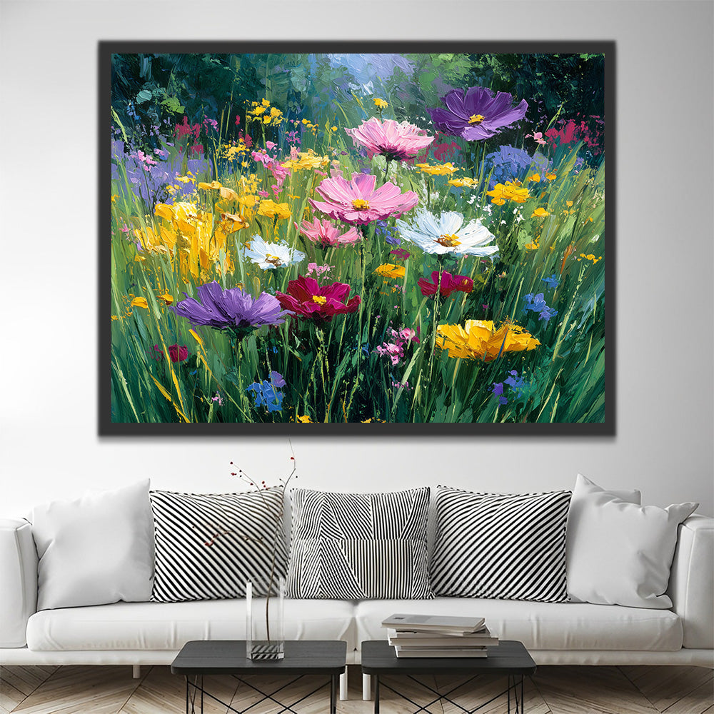 Colorful Chrysanthemums among Wild Grass Paint by Numbers