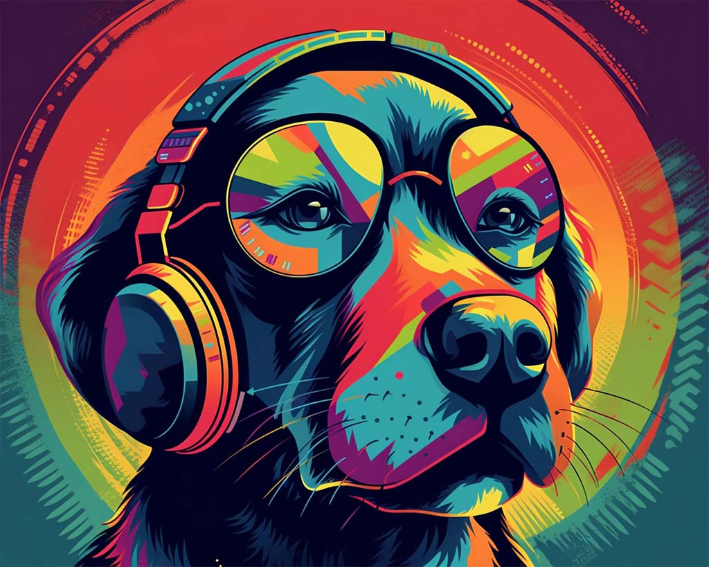 Colorful Dog with Glasses and Headphones Paint by Numbers
