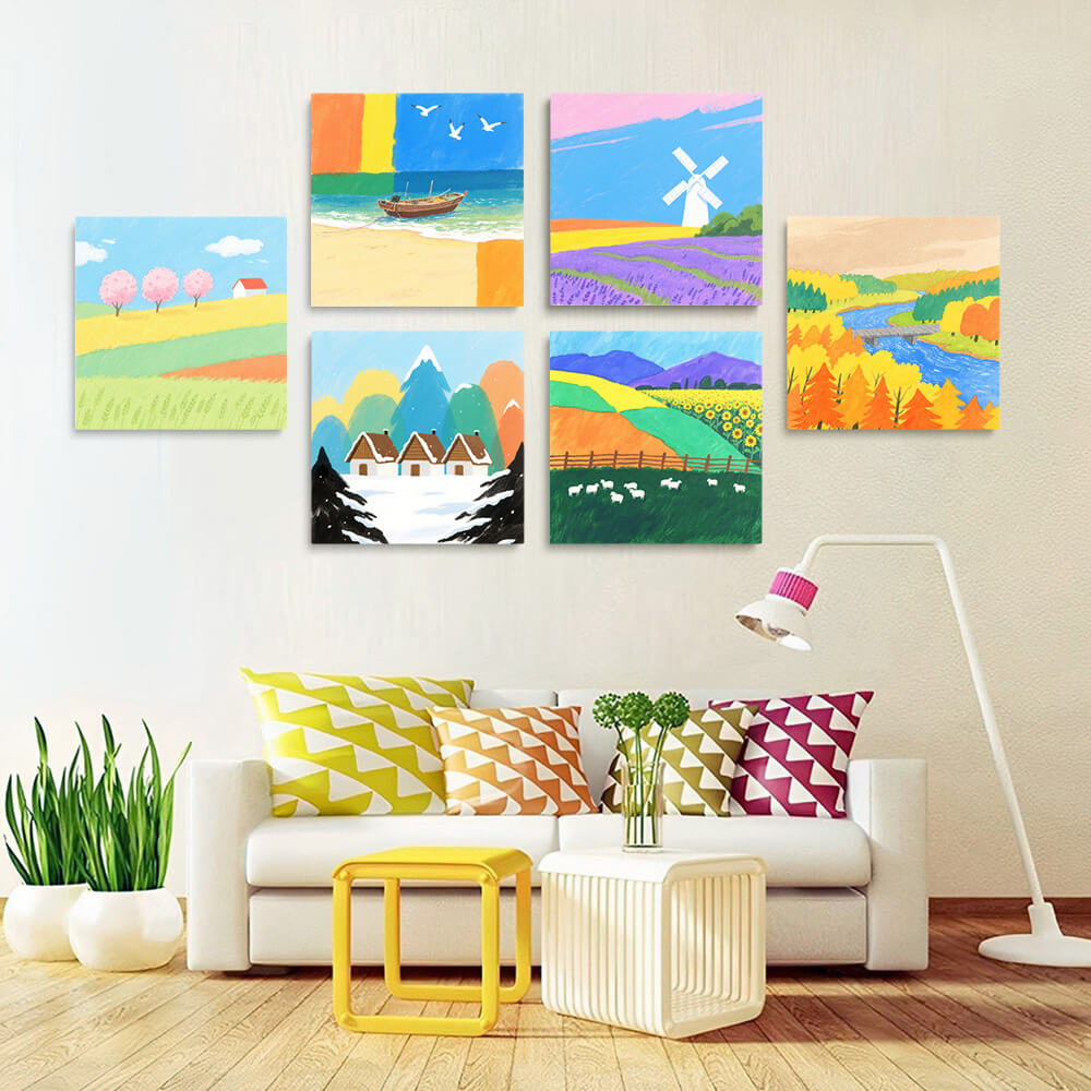Colorful Fields Throughout the Four Seasons 6 Pieces Mini Paint by Numbers 