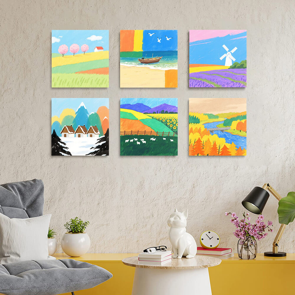 Colorful Fields Throughout the Four Seasons 6 Pieces Mini Paint by Numbers 