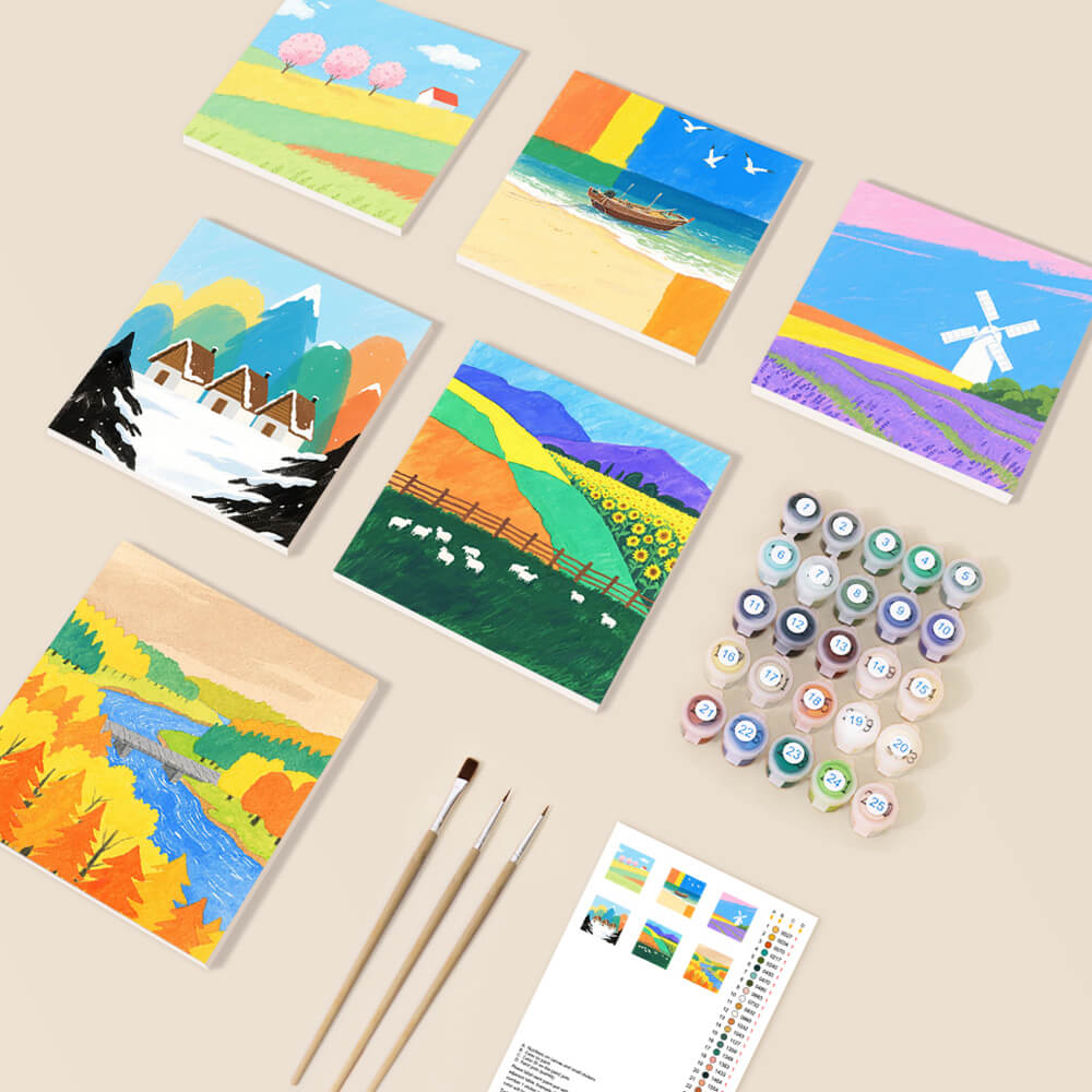 Colorful Fields Throughout the Four Seasons 6 Pieces Mini Paint by Numbers 