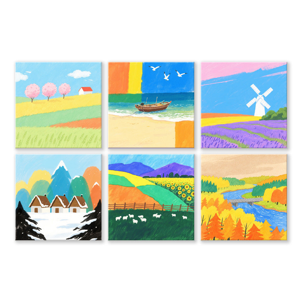 Colorful Fields Throughout the Four Seasons 6 Pieces Mini Paint by Numbers 