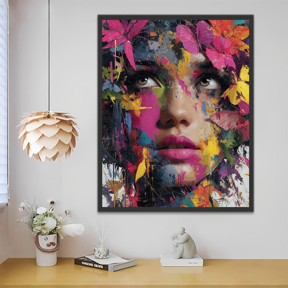 Colorful Graffiti Woman and Butterflies Paint by Numbers