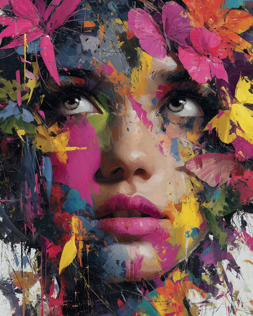 Colorful Graffiti Woman and Butterflies Paint by Numbers