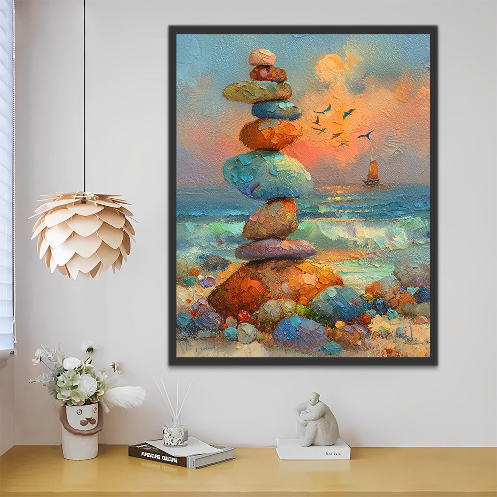 Colorful Piles of Stones by the Sea Paint by Numbers