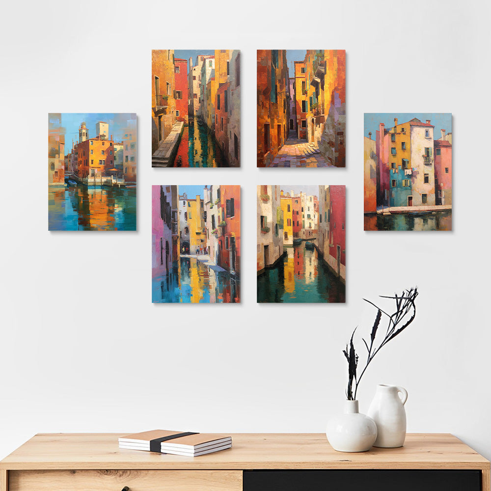 Colorful Residential Buildings 6 Pieces Mini Paint by Numbers