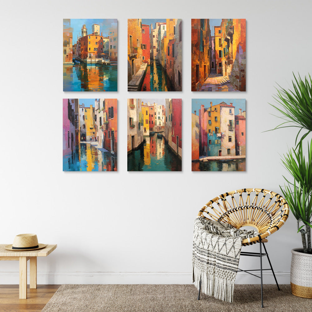 Colorful Residential Buildings 6 Pieces Mini Paint by Numbers