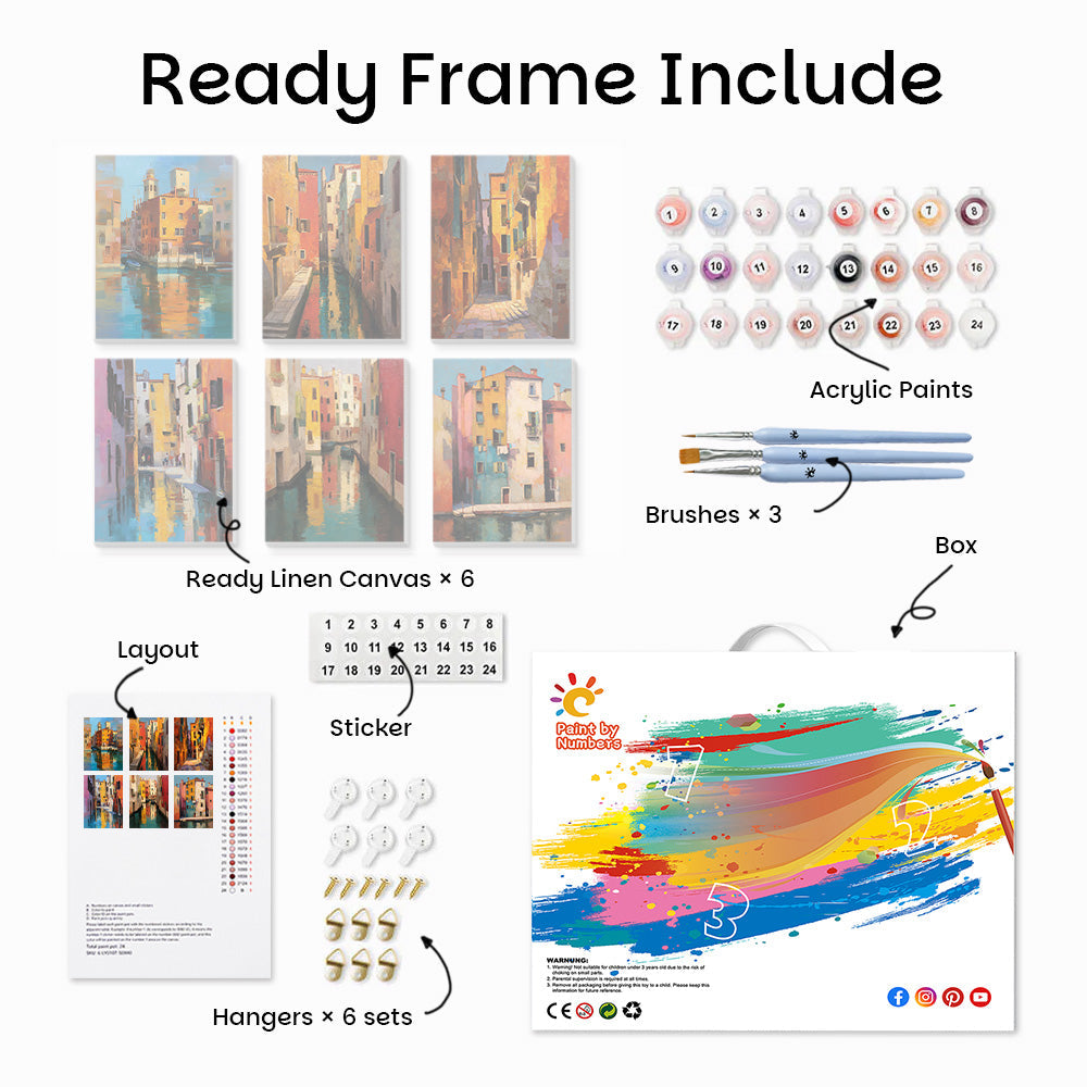 Colorful Residential Buildings 6 Pieces Mini Paint by Numbers