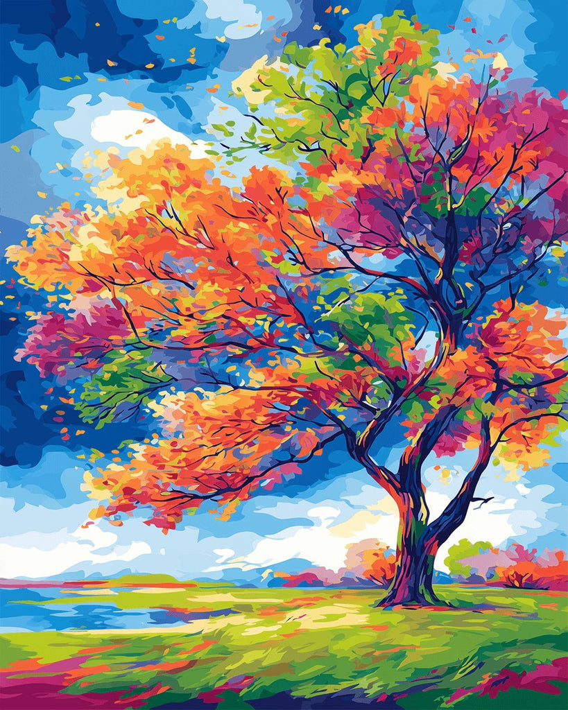 Colorful Tree in the Wind Paint by Numbers