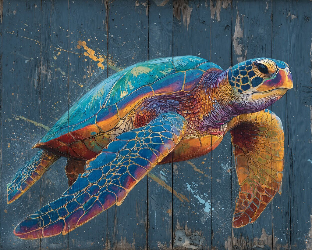 Colorful Turtle and Blue Wooden Board Paint by Numbers