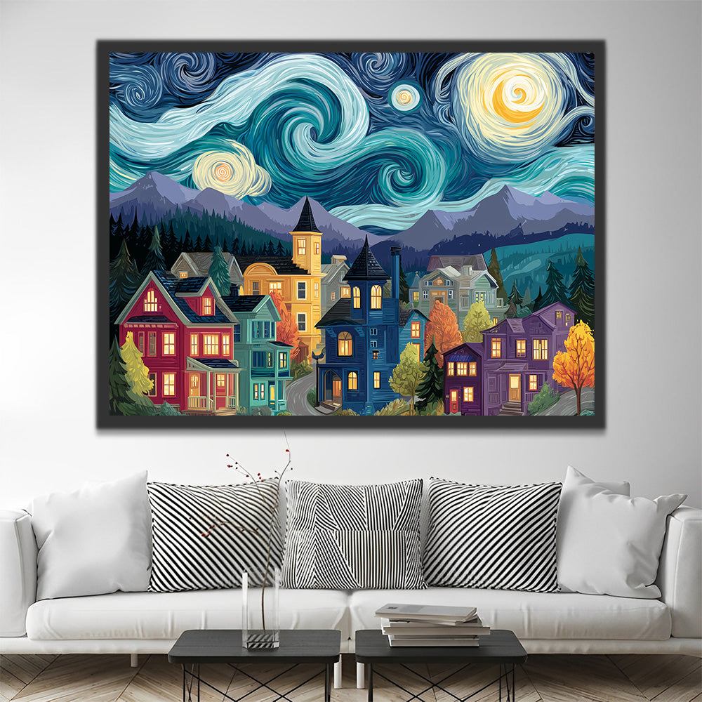 Colorful Villas under the Starry Night Paint by Numbers