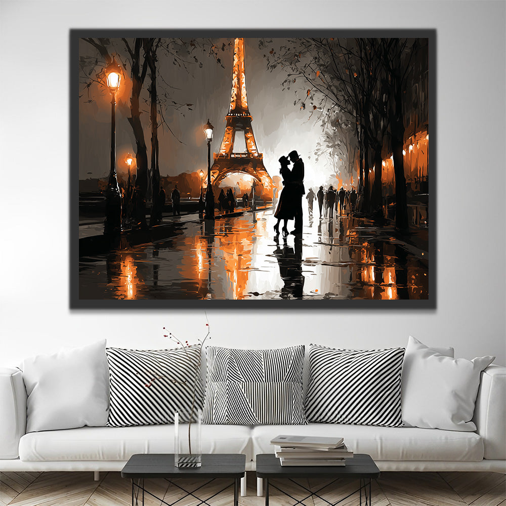 Couple by the Eiffel Tower at Night Paint by Numbers