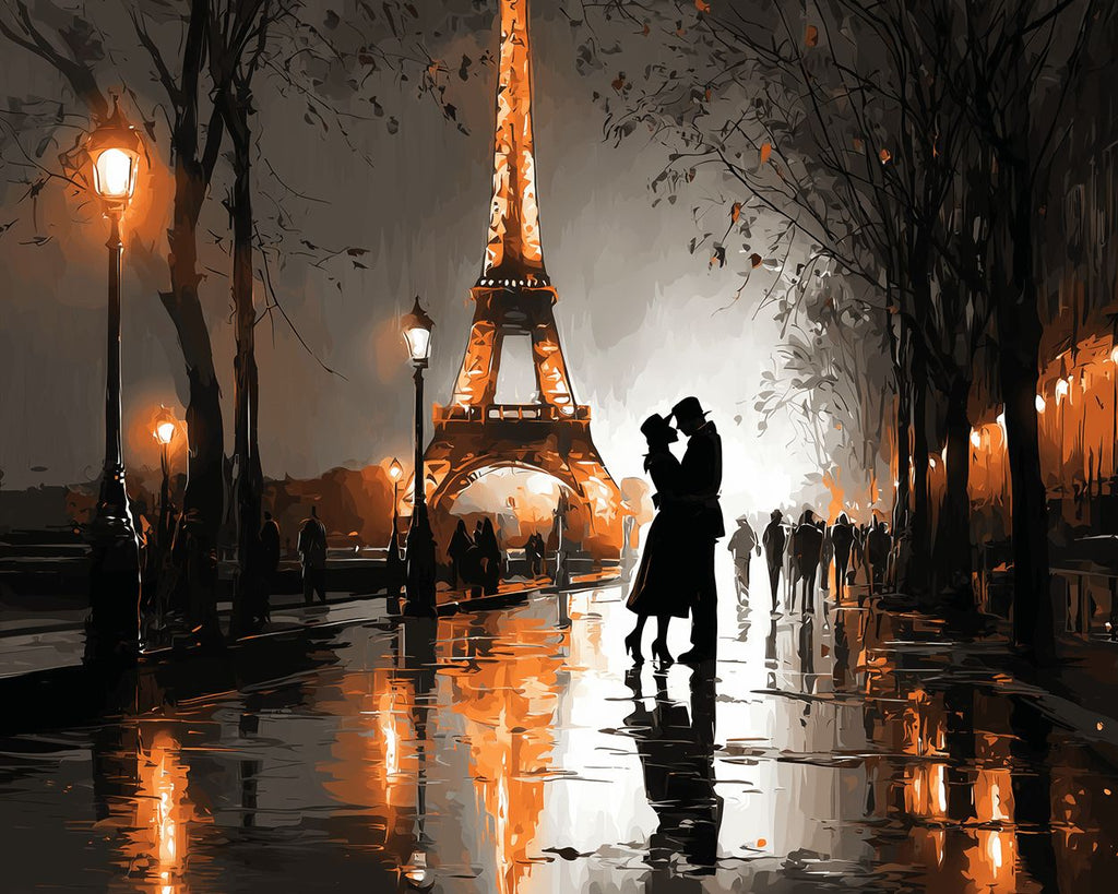 Couple by the Eiffel Tower at Night Paint by Numbers