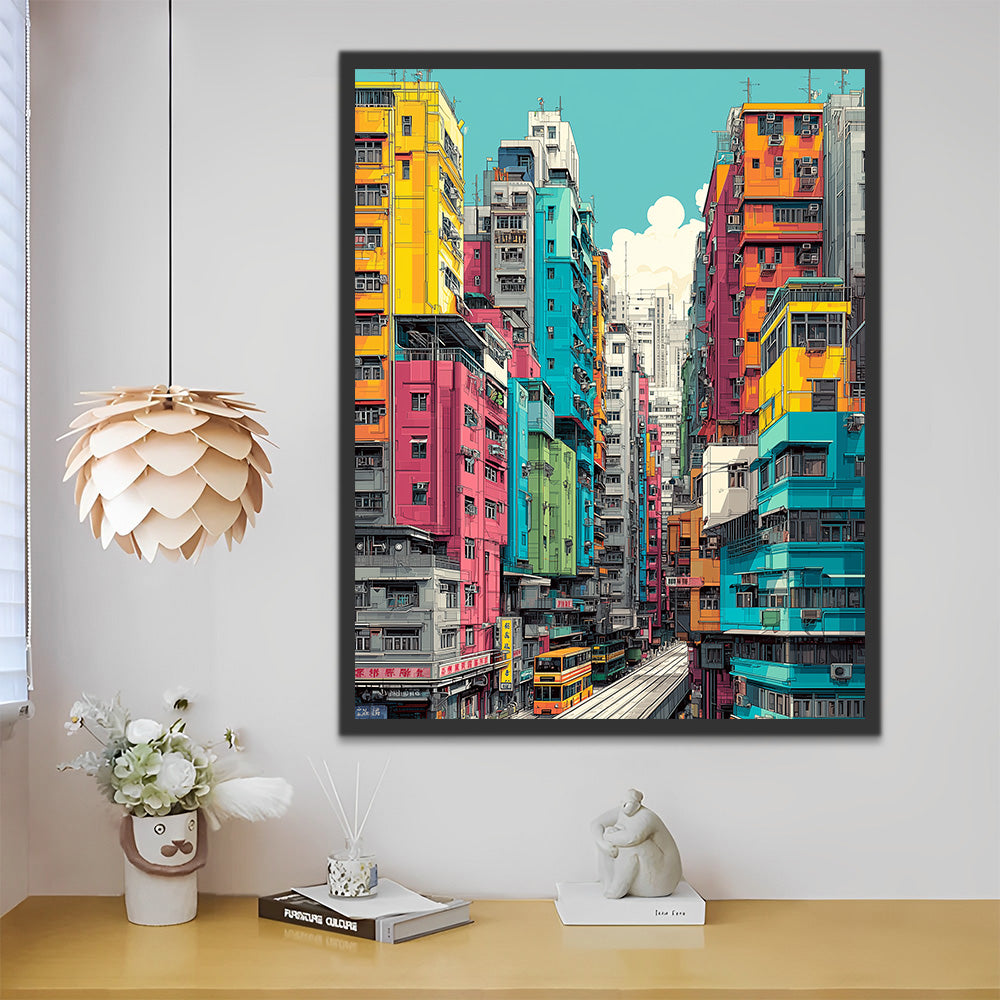 Crowded Colorful Buildings Paint by Numbers