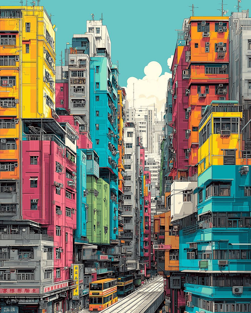 Crowded Colorful Buildings Paint by Numbers