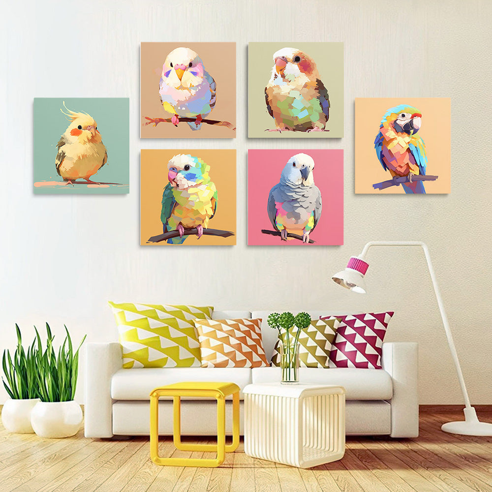 Cute Colorful Birds 6 Pieces Mini Paint by Numbers