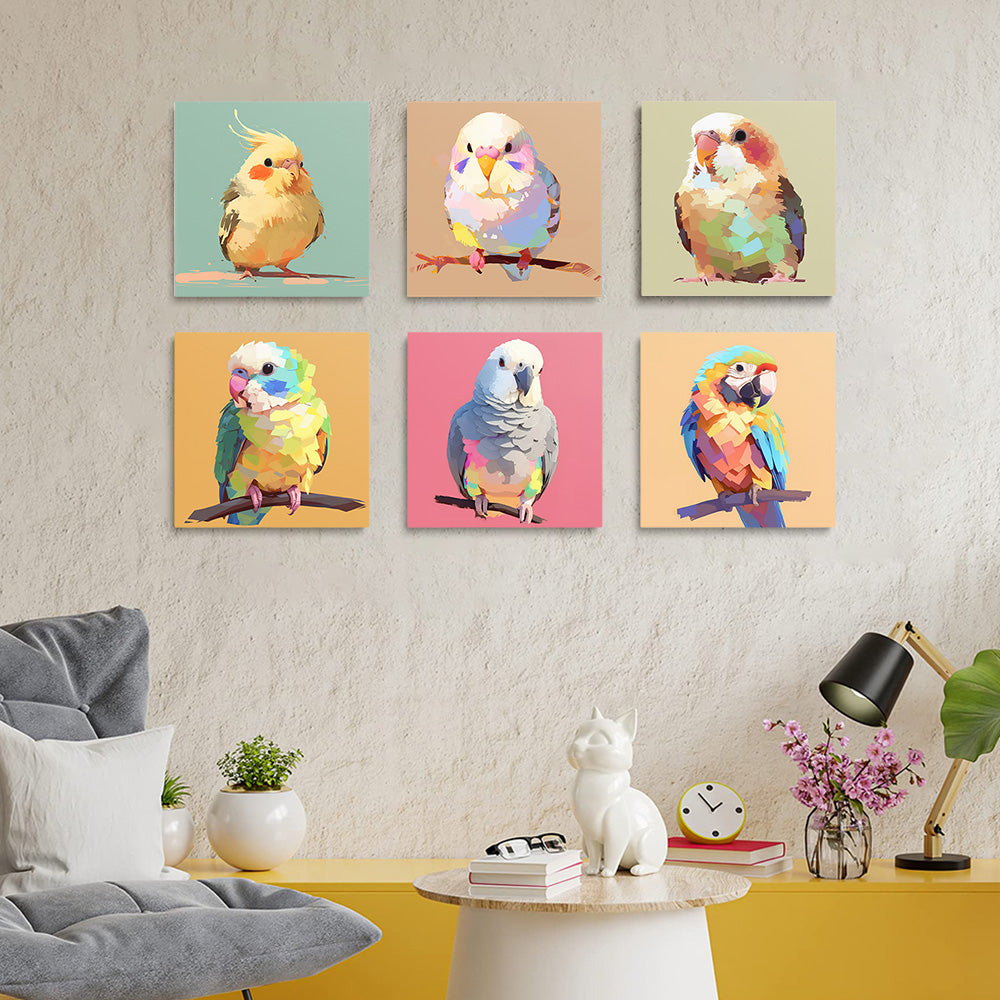 Cute Colorful Birds 6 Pieces Mini Paint by Numbers