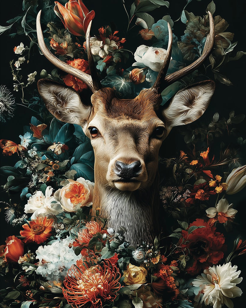 Deer among Flowers Paint by Numbers