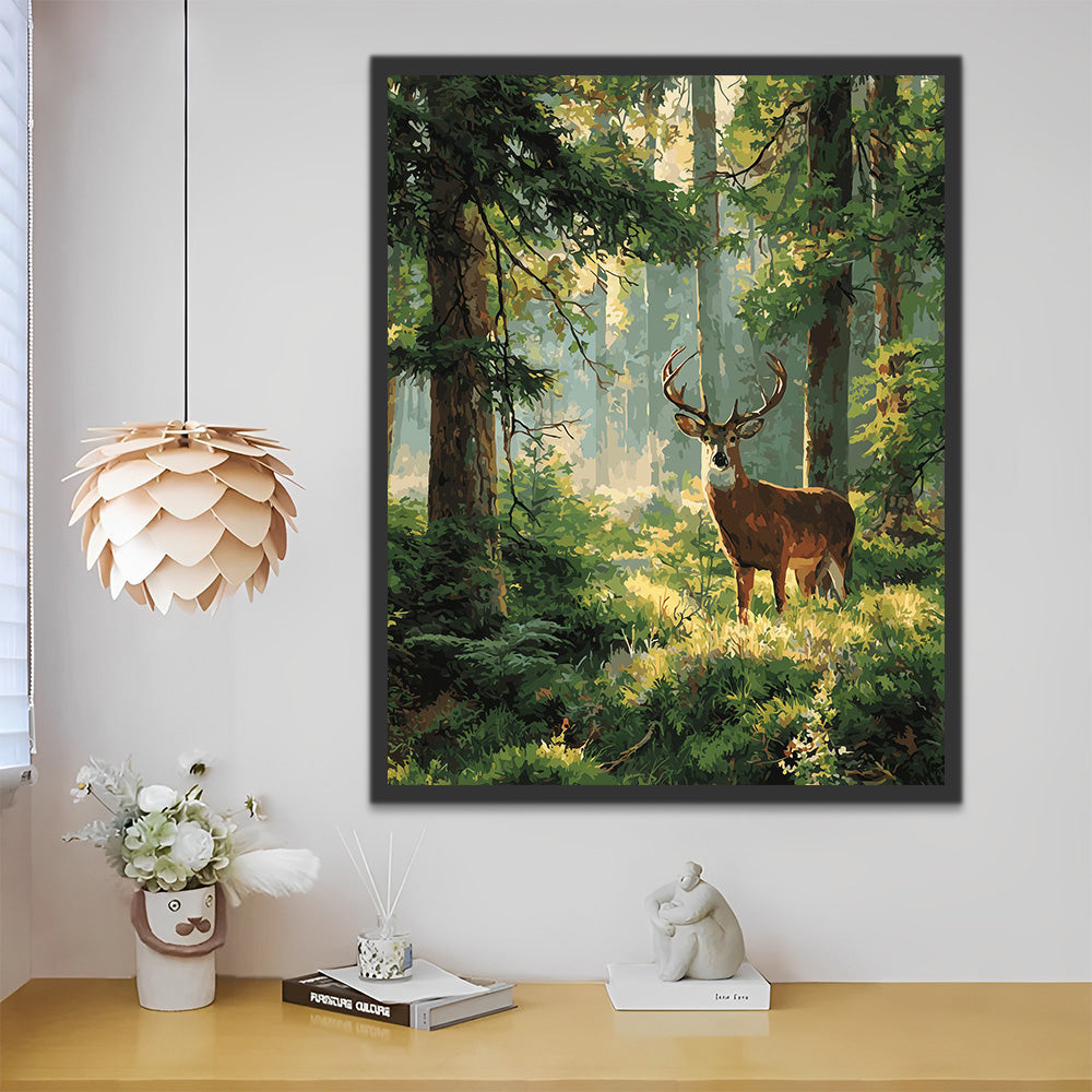 Deer in the Green Forest Paint by Numbers