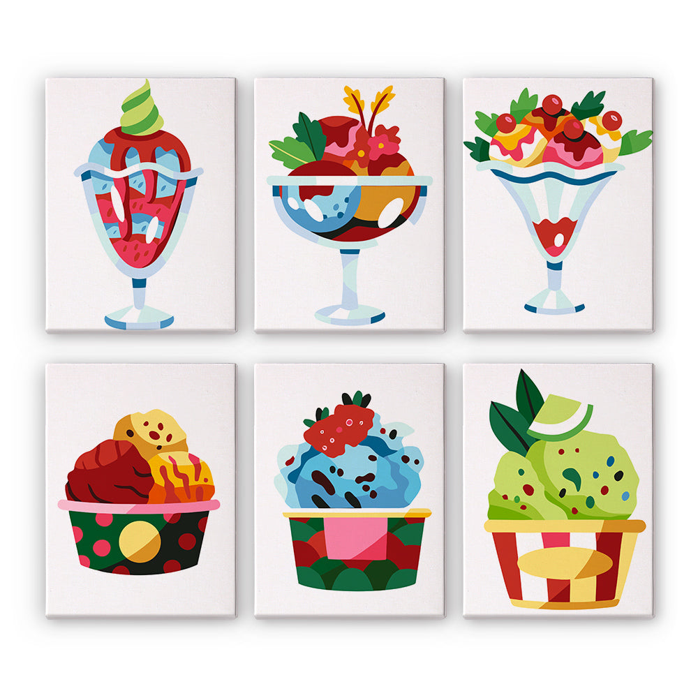 Delicious Ice Cream Balls 6 Pieces Mini Paint by Numbers