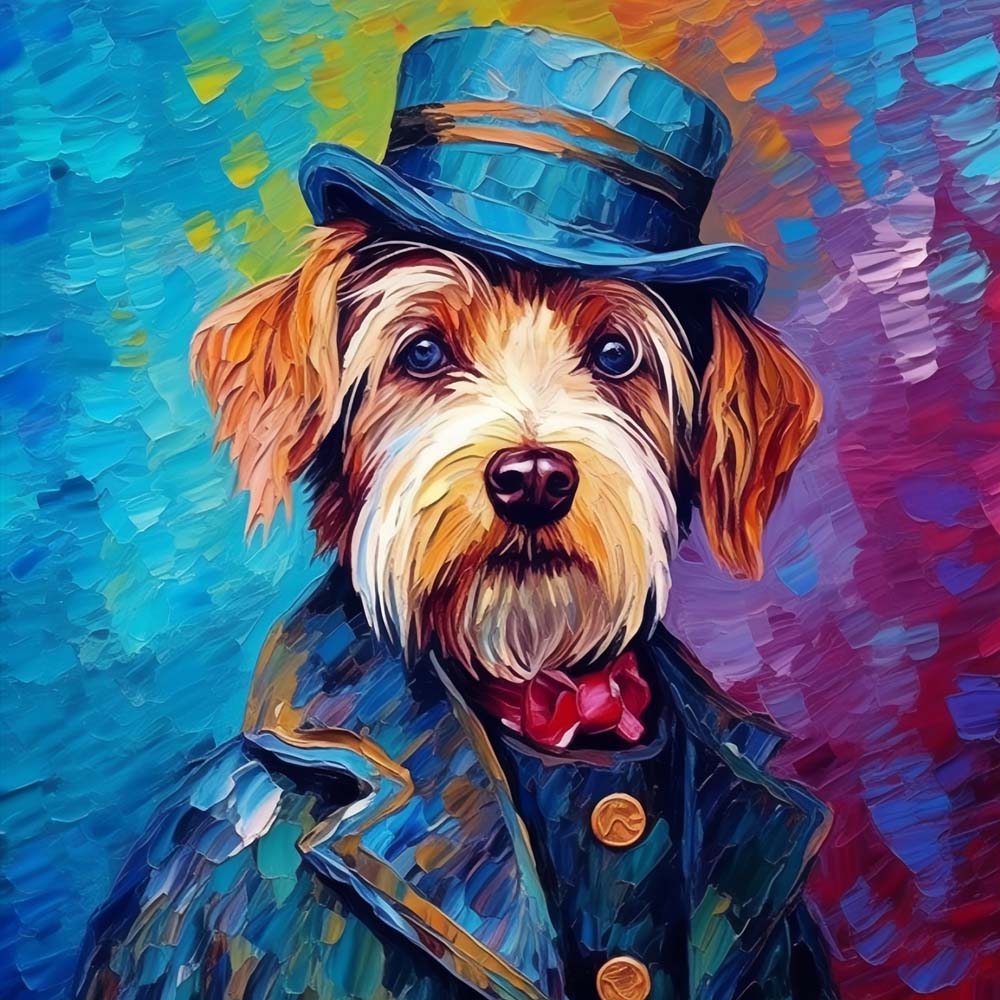 Dog Gentleman with Blue Hut Paint by Numbers