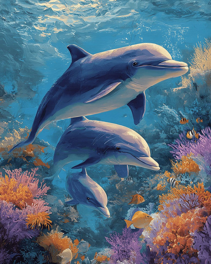 Dolphins and Colorful Corals Paint by Numbers