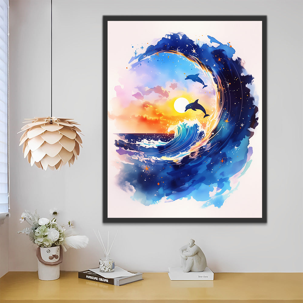 Dolphins Jumping in the Rolling Waves Paint by Numbers