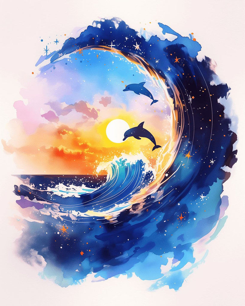 Dolphins Jumping in the Rolling Waves Paint by Numbers