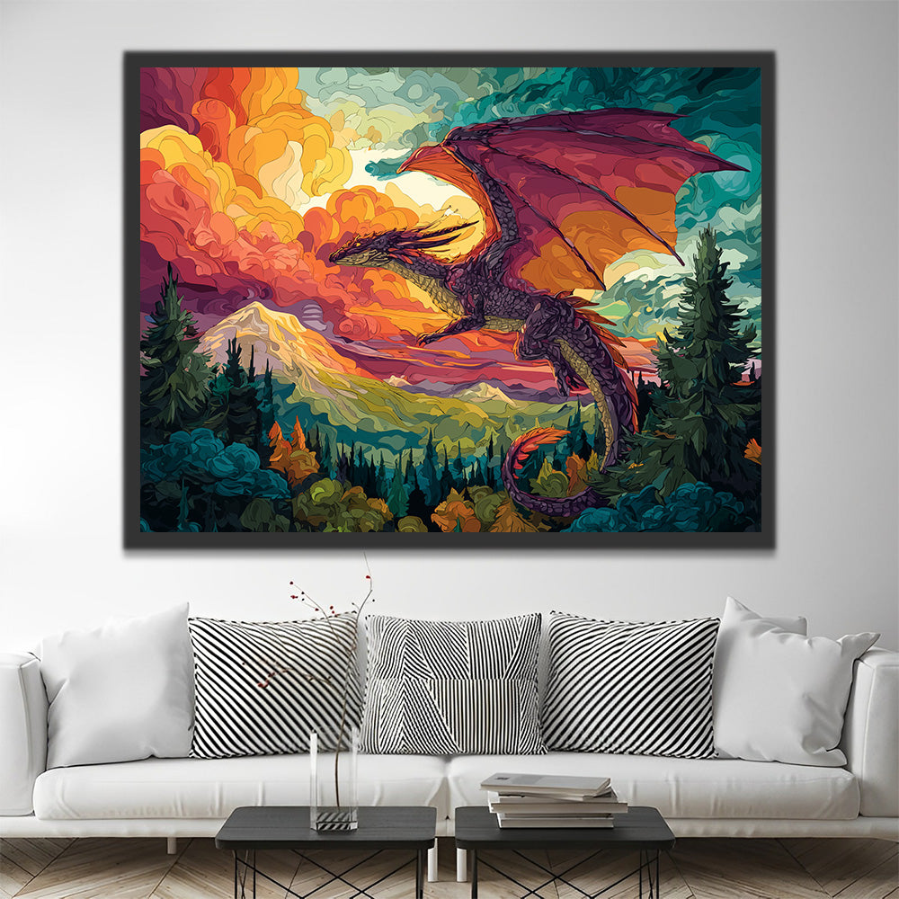 Dragon Flying over the Forest Paint by Numbers