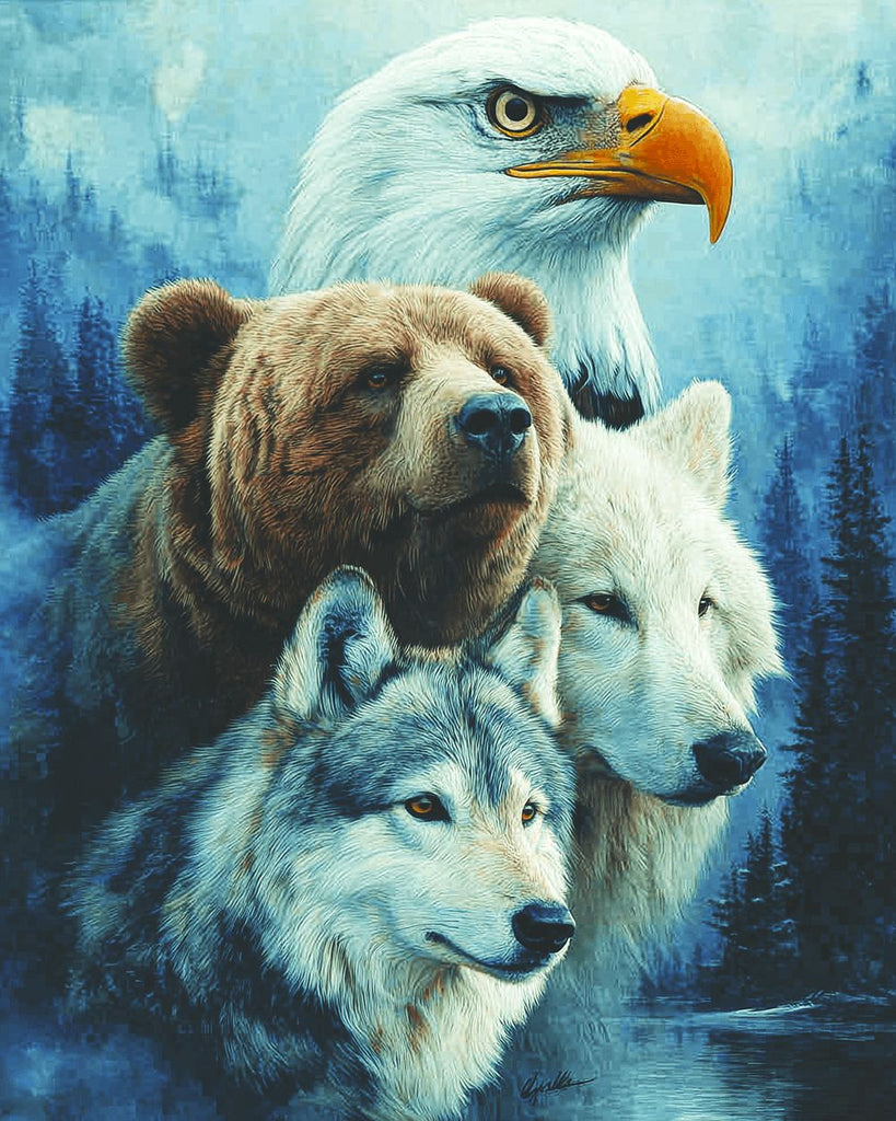 Eagle, Bear and Wolves Paint by Numbers