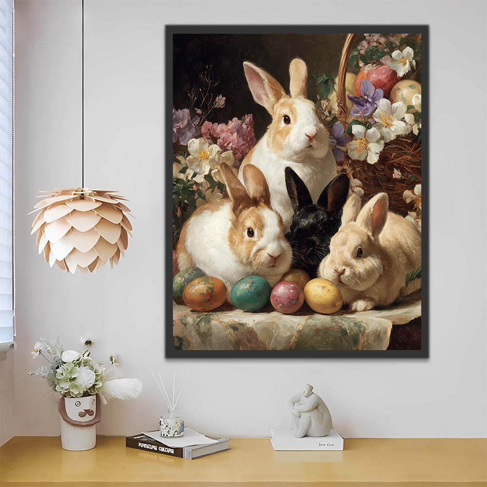 Easter Eggs, Bunnies and Flower Basket Paint by Numbers