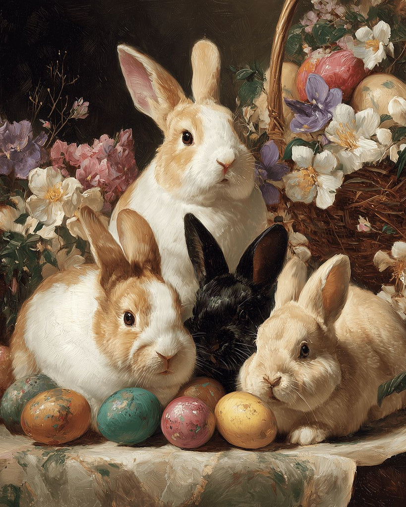 Easter Eggs, Bunnies and Flower Basket Paint by Numbers