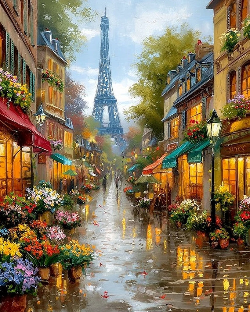 Eiffel Tower and Flower Shop Paint by Numbers