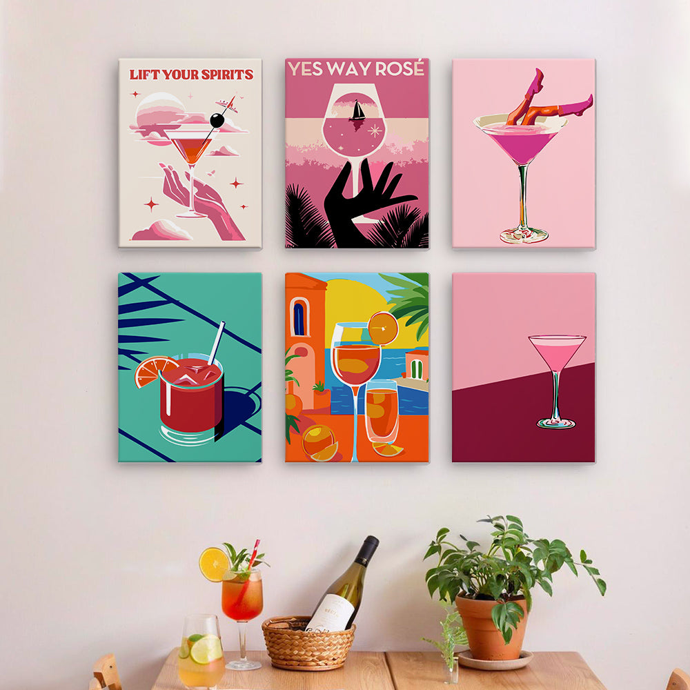 Elegant Cocktail 6 Pieces Mini Paint by Numbers