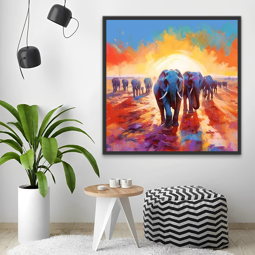 Elephants at Sunset Paint by Numbers