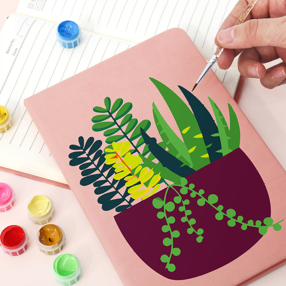 Emerald Green Potted Plants Notebook Paint by Numbers