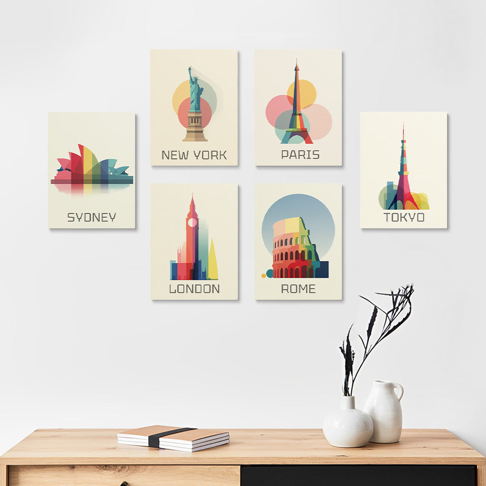Famous City Landmarks 6 Pieces Mini Paint by Numbers