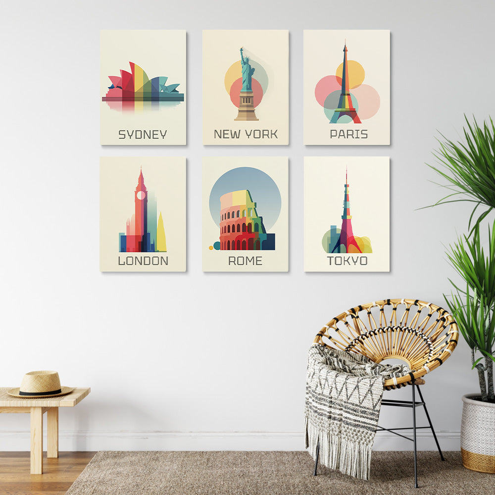 Famous City Landmarks 6 Pieces Mini Paint by Numbers